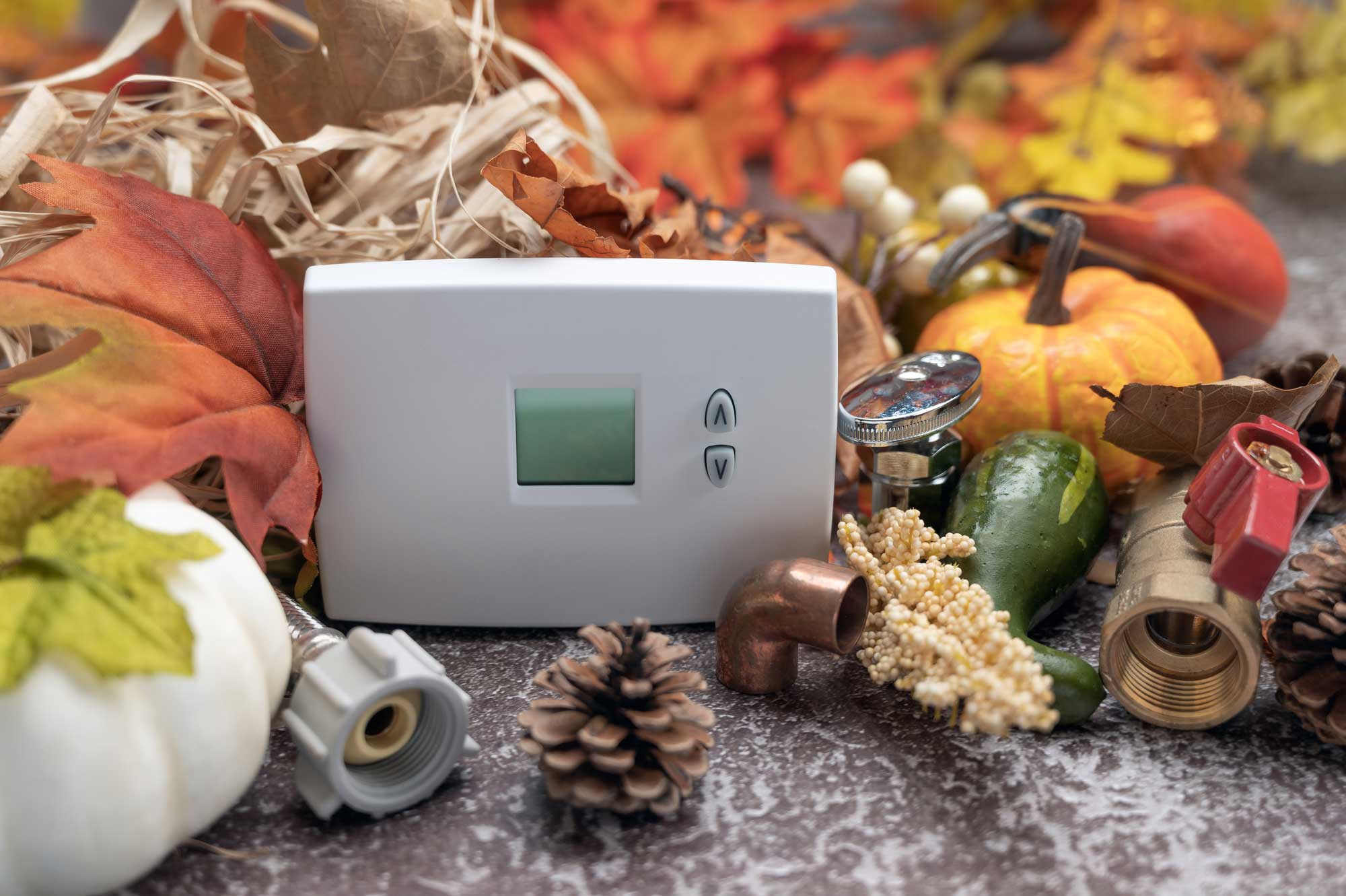 thermostat with pumpkins and leaves