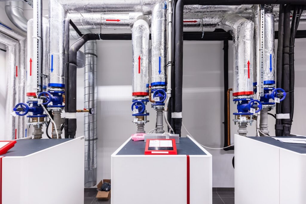 commercial boiler Heat pump room in modern commercial building