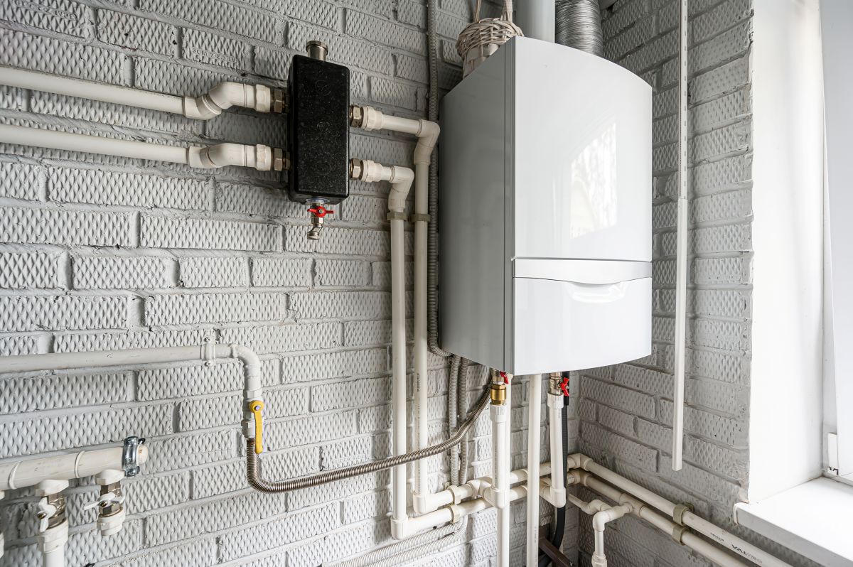tankless water heater installation unit on wall