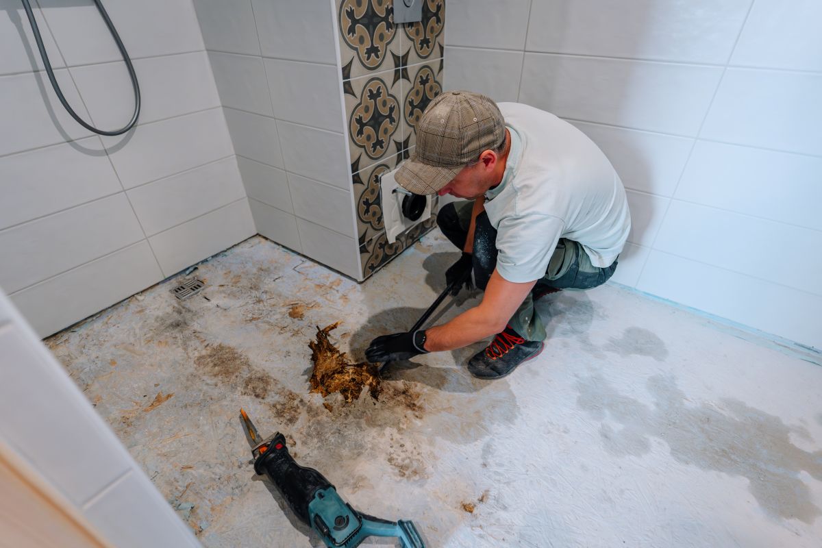 plumbing bloomfield hills worker cleaning floor