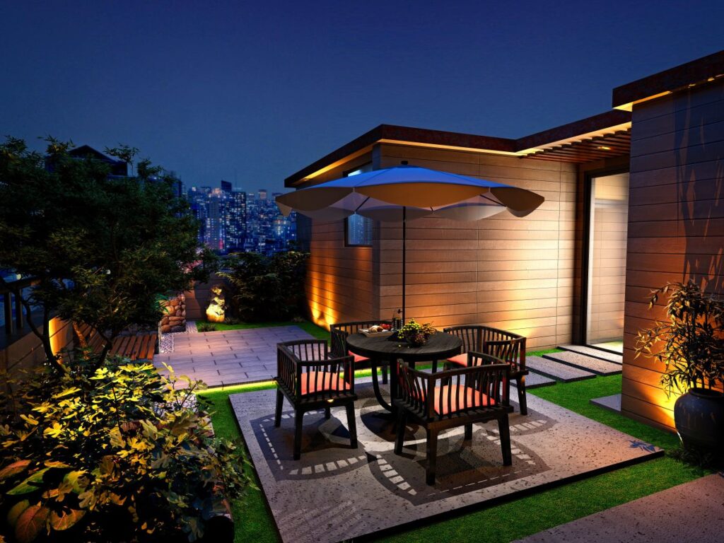 warm outdoor lighting big modern house