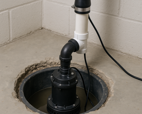 sump pump installation close up unit