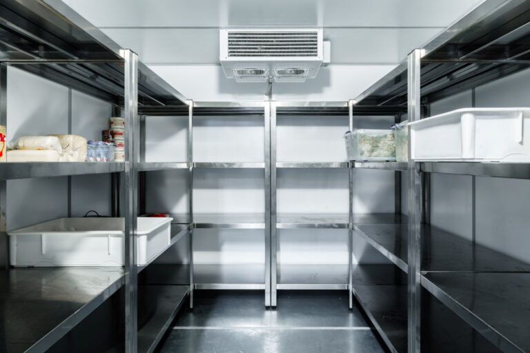 refrigeration compressors shelves inside food storage room