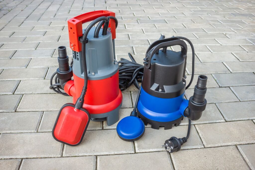 sump pump installation red and blue units