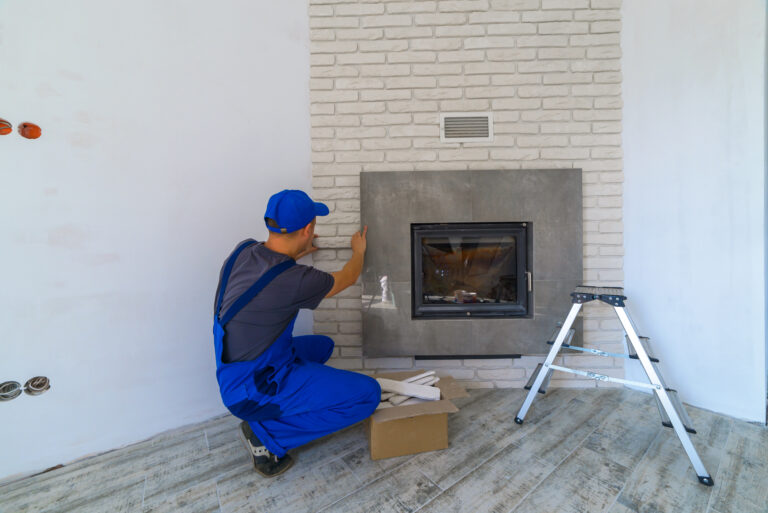 fireplace repair dewitt white furniture Stylish fireplace installing in white brick wall