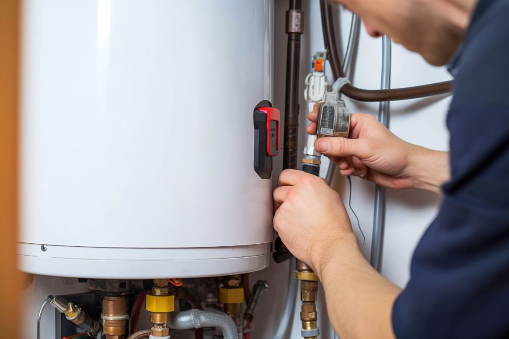 water heater repair guy adjusting pipeline
